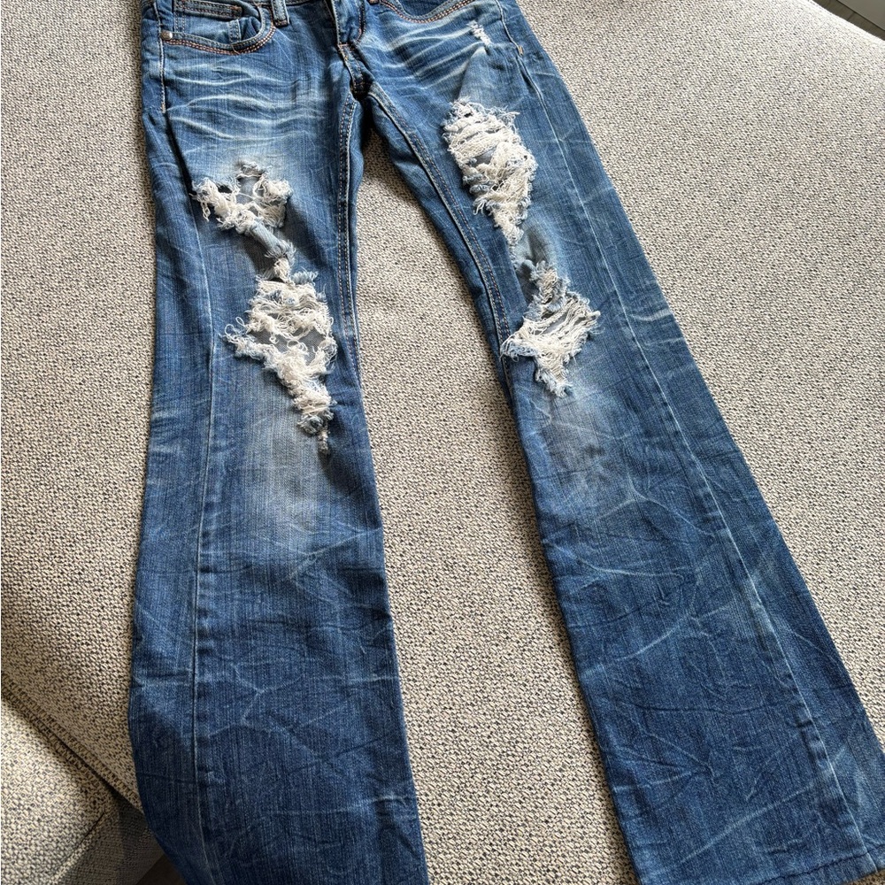 Machine Blue Flare Wide Leg Jeans